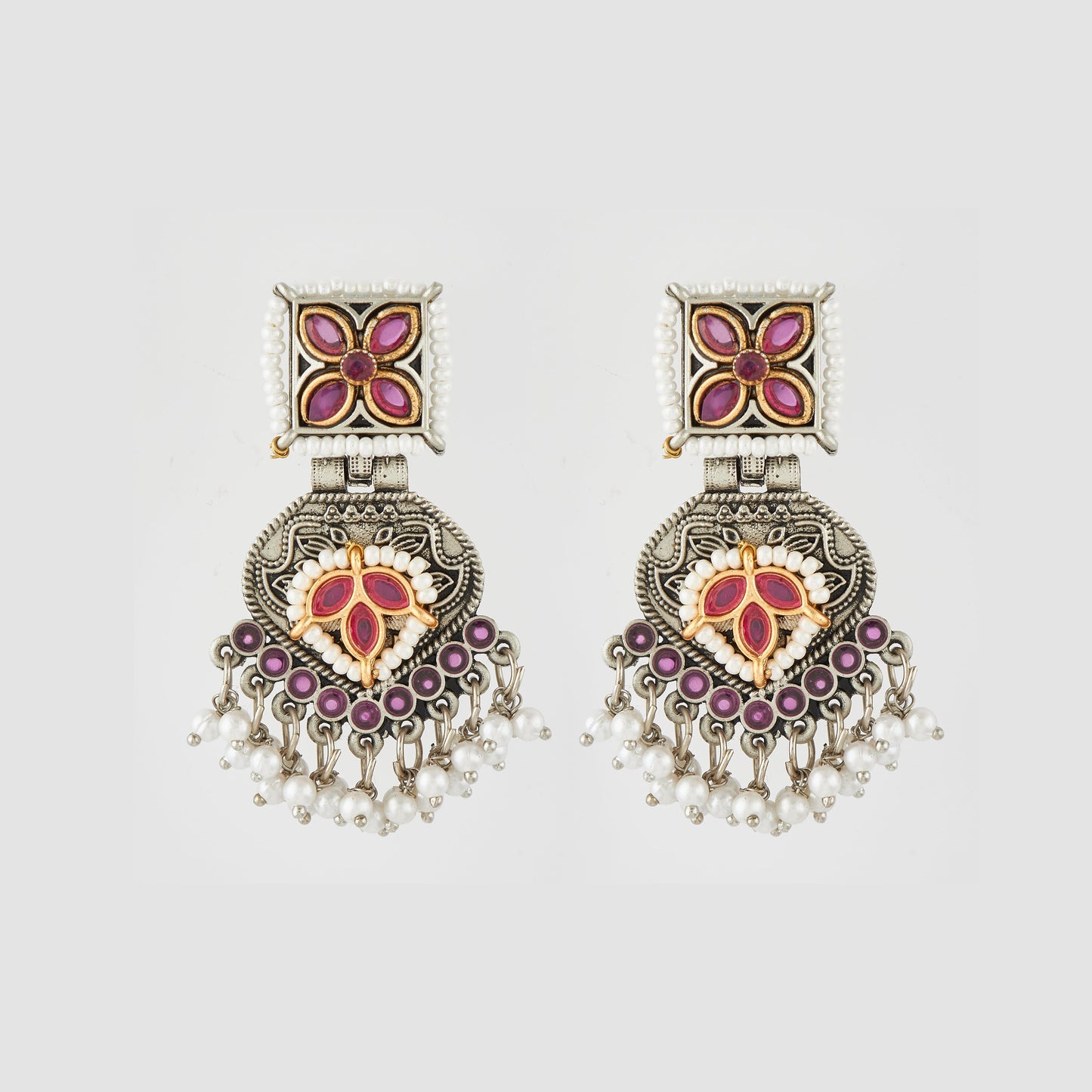 Antique Silver Earrings with Handcrafted Multicolored Artistry - AASER050