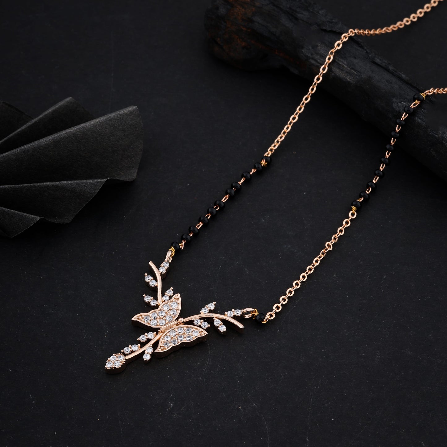 Maithili Butterfly Rosegold Plated Mangalsutra