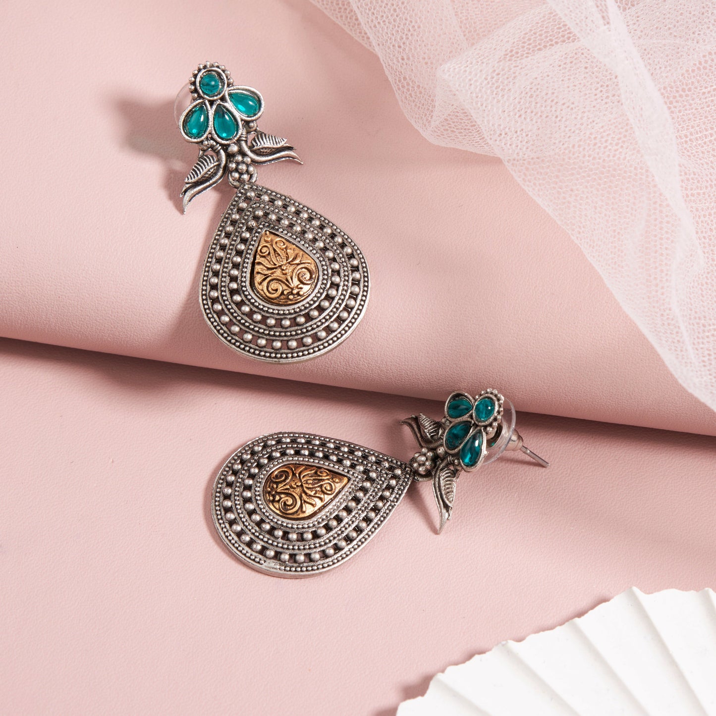 Antique Silver Earrings with Handcrafted Multicolored Artistry - AASER062