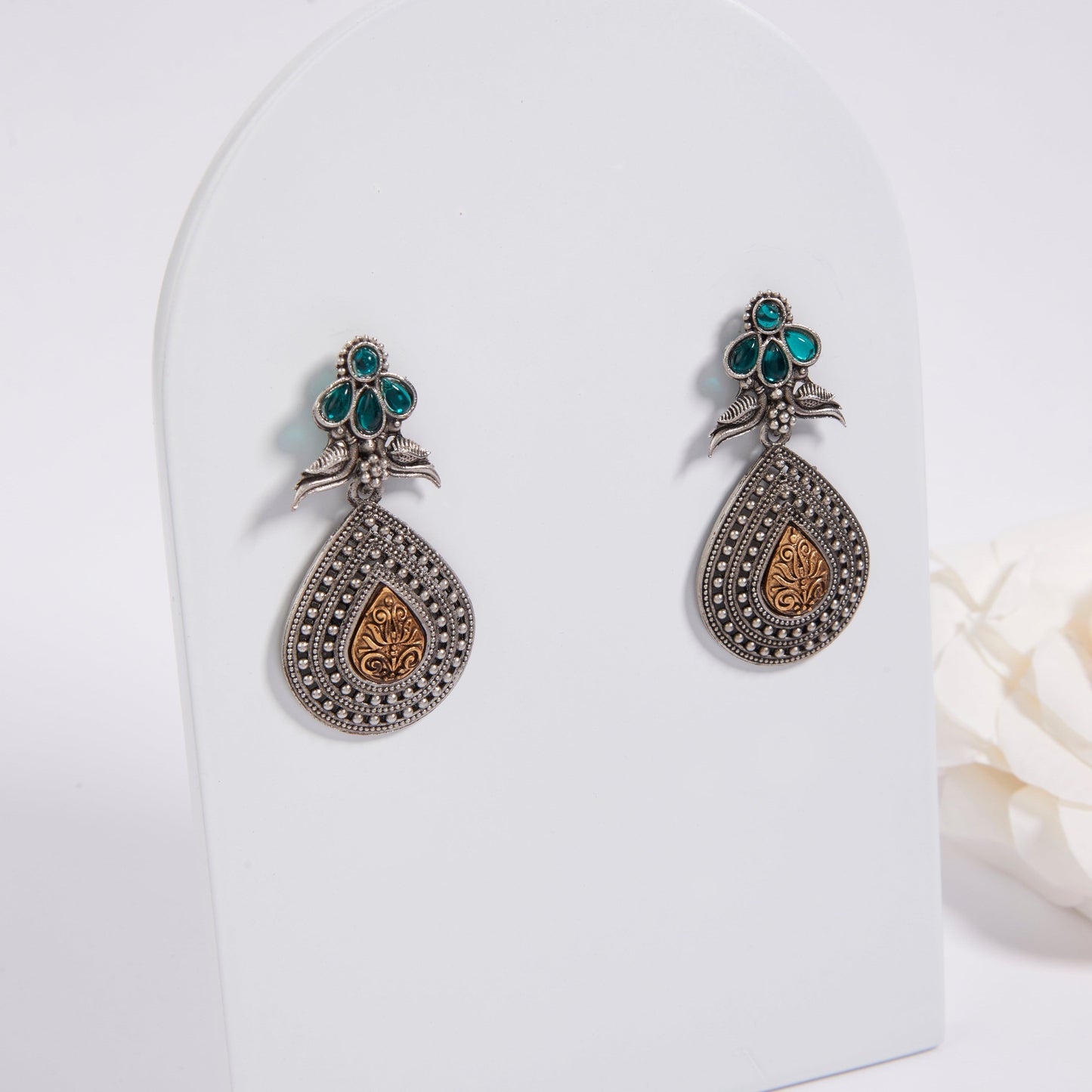 Antique Silver Earrings with Handcrafted Multicolored Artistry - AASER062