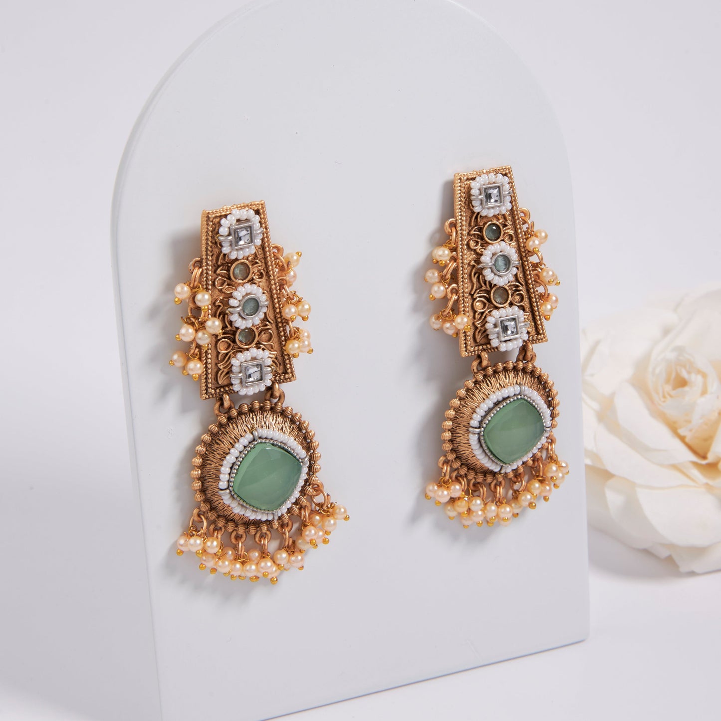 Gold-Toned Earrings with Eye-Catching Stone Detail - AAGER064