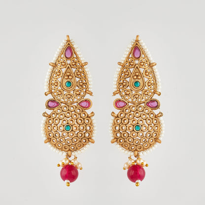 Gold-Toned Earrings with Eye-Catching Stone Detail - AAGER053