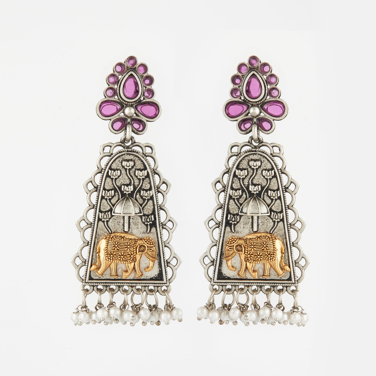 Antique Silver Earrings with Handcrafted Multicolored Artistry - AASER048
