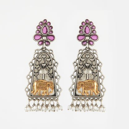Antique Silver Earrings with Handcrafted Multicolored Artistry - AASER048