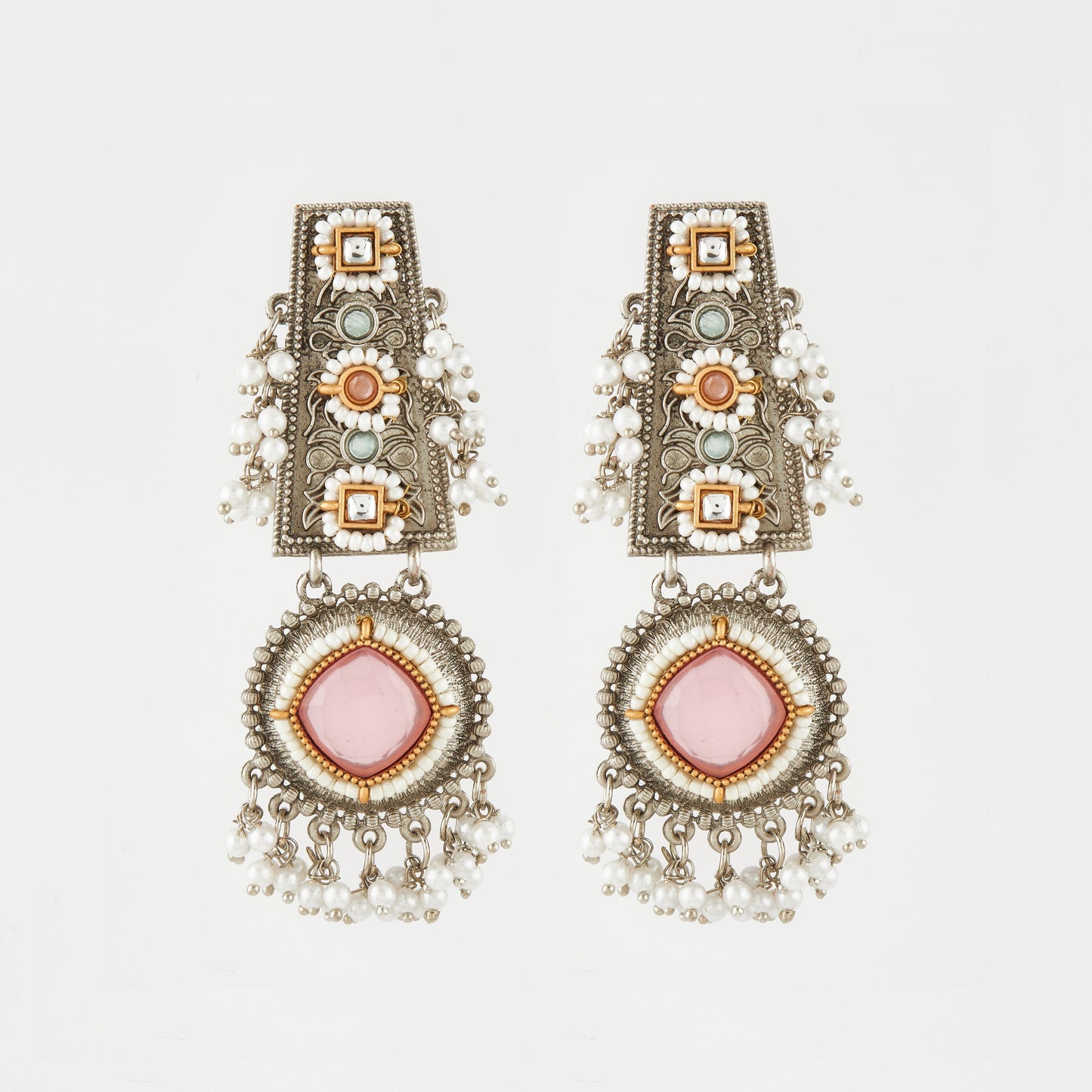 Antique Silver Earrings with Handcrafted Multicolored Artistry - AASER054