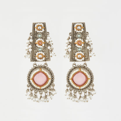 Antique Silver Earrings with Handcrafted Multicolored Artistry - AASER054