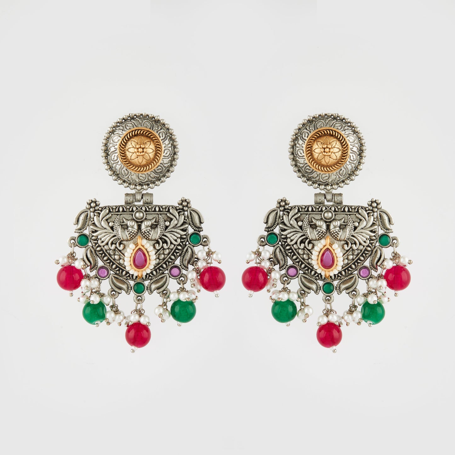 Antique Silver Earrings with Handcrafted Multicolored Artistry - AASER052
