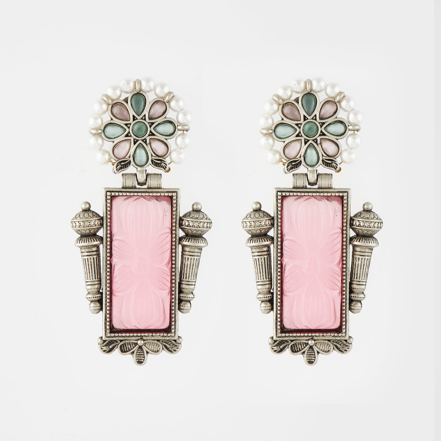 Antique Silver Earrings with Handcrafted Multicolored Artistry - AASER056