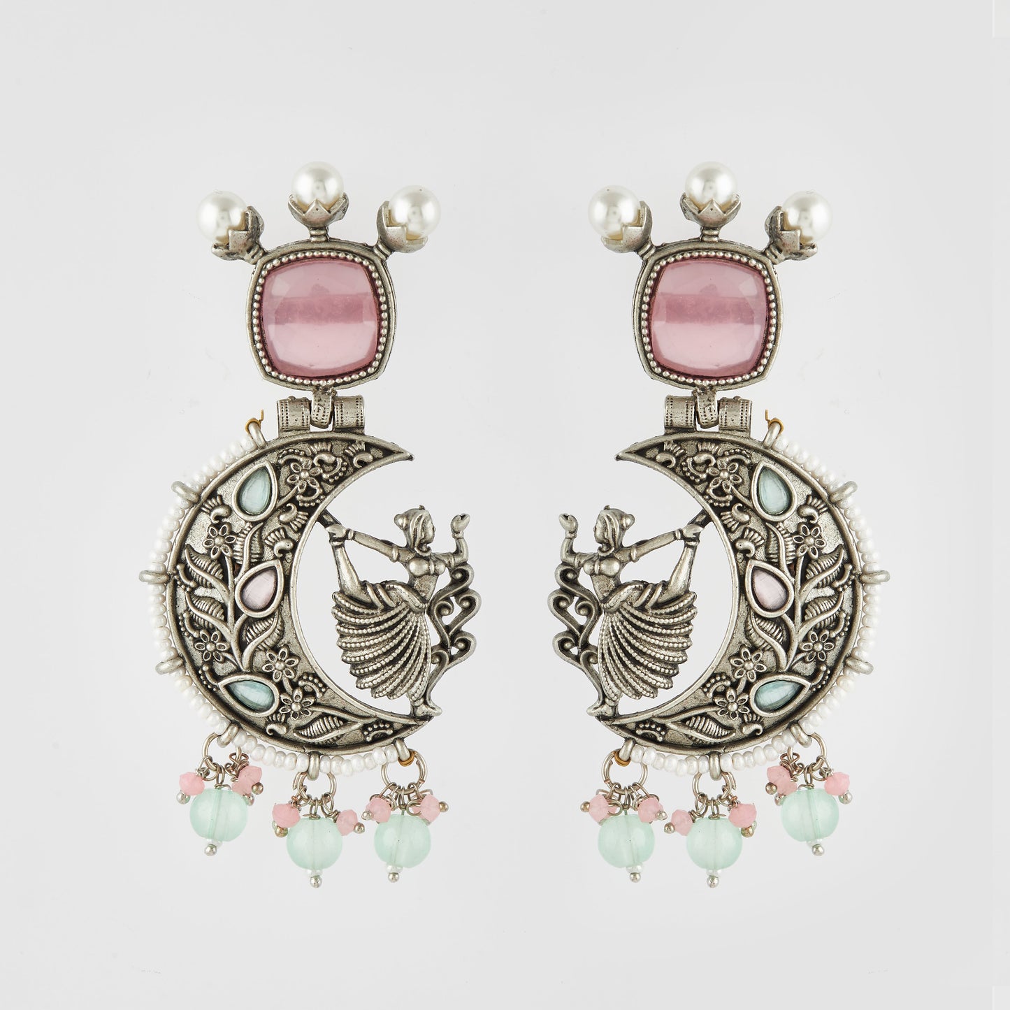 Antique Silver Earrings with Handcrafted Multicolored Artistry - AASER058