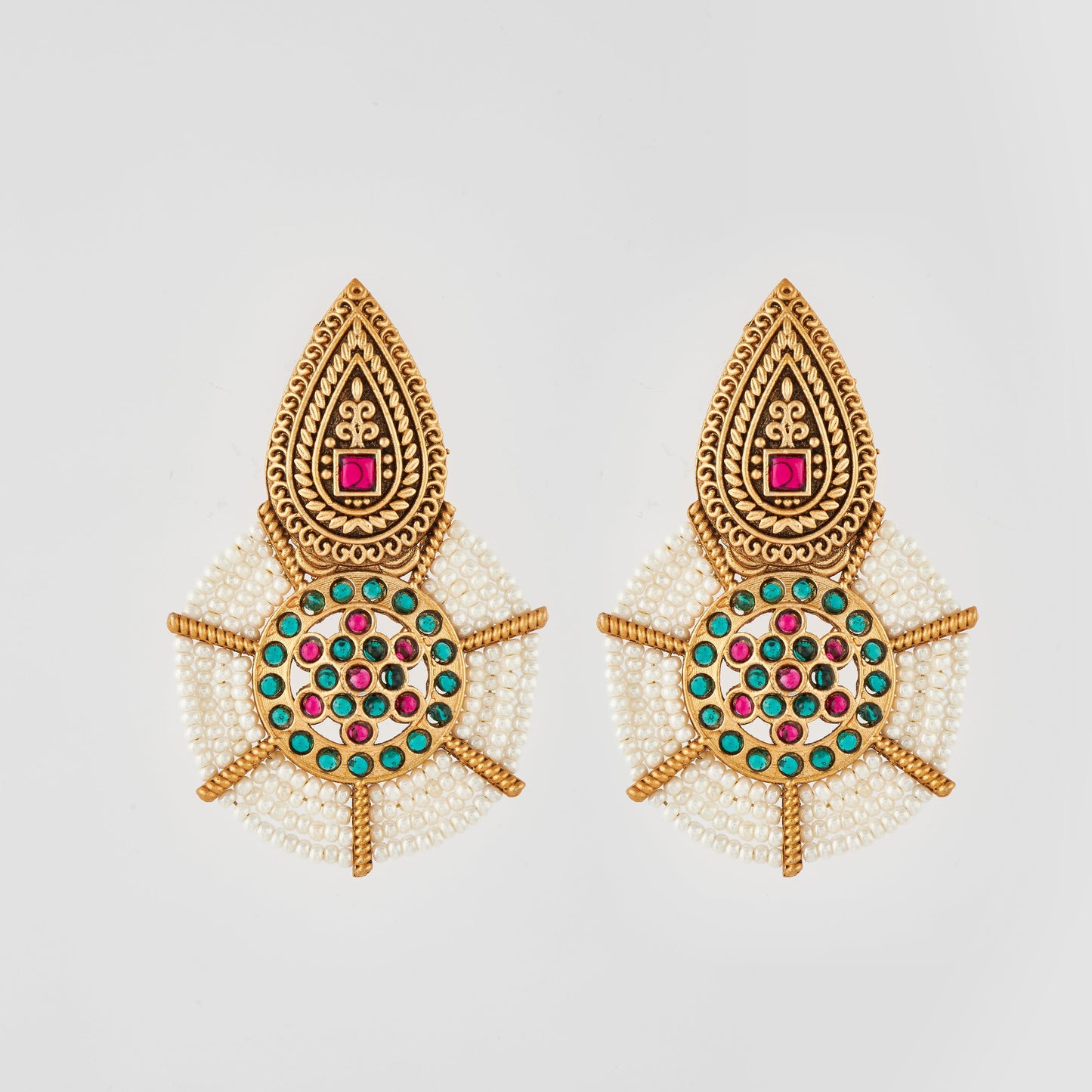Gold-Toned Earrings with Eye-Catching Stone Detail - AAGER055