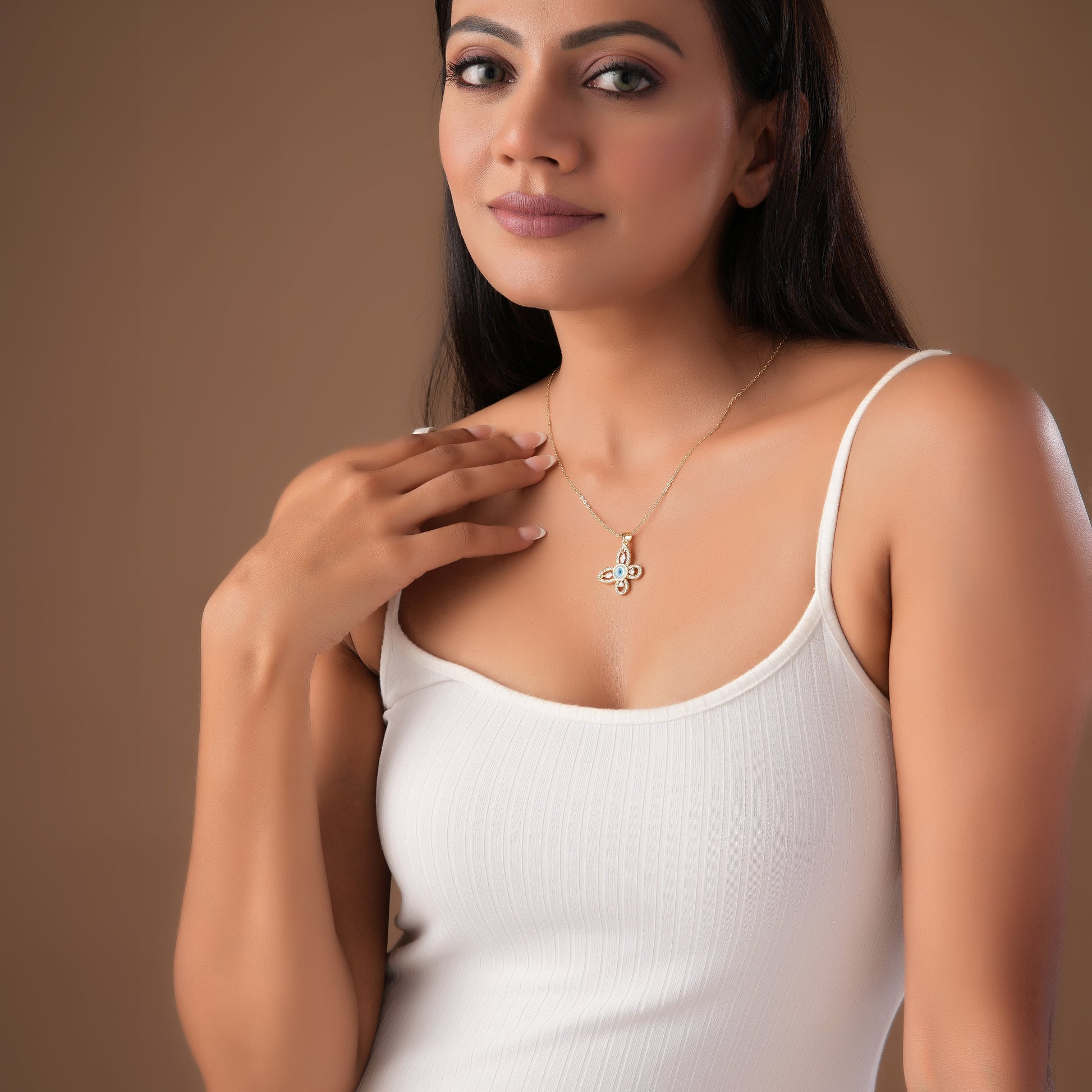 Gold Plated Bluebell Evil Eye Women's chain And Pedant