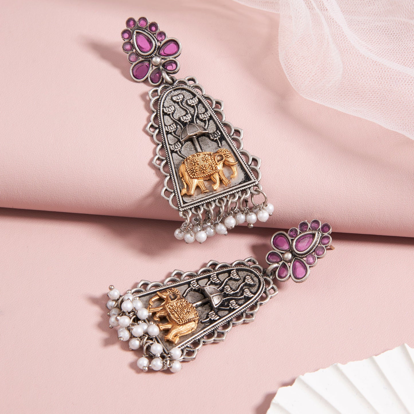 Antique Silver Earrings with Handcrafted Multicolored Artistry - AASER048