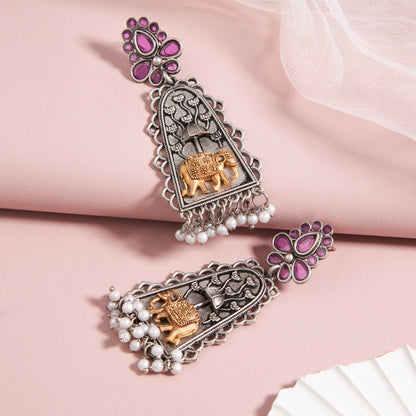 Antique Silver Earrings with Handcrafted Multicolored Artistry - AASER048