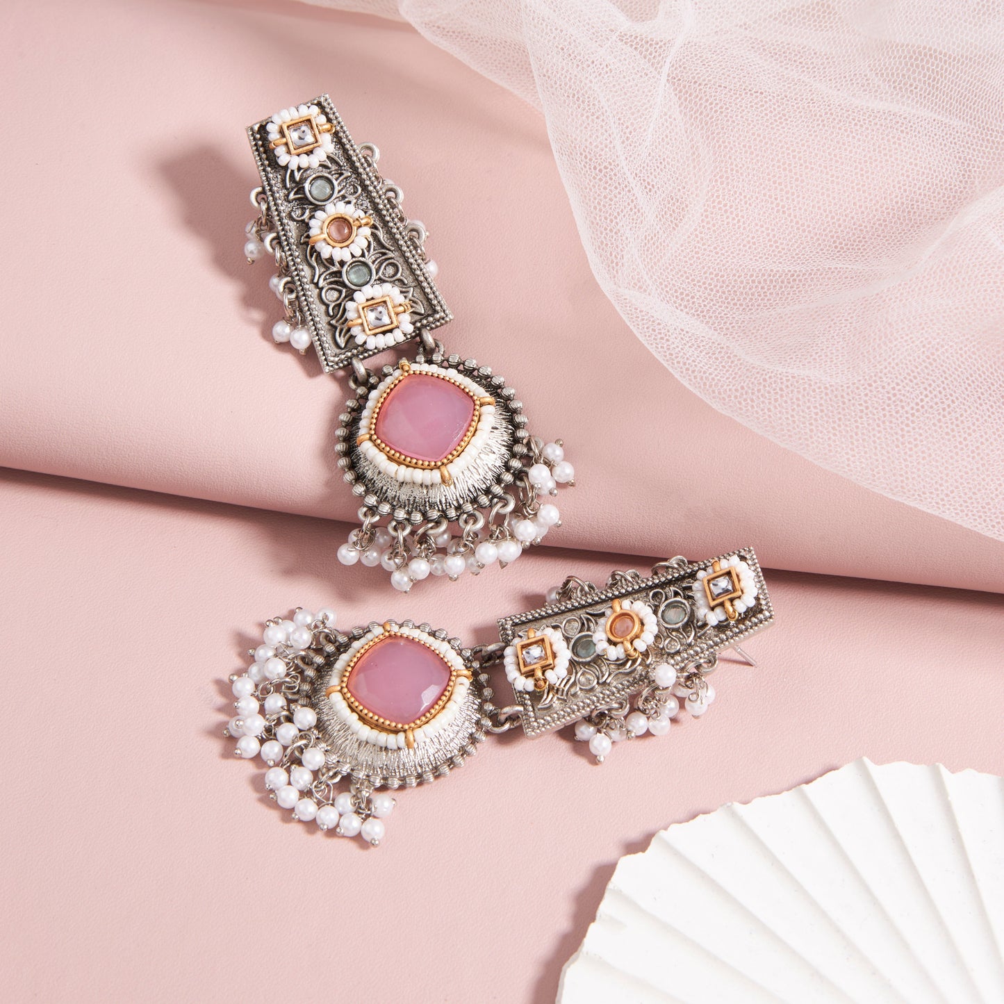 Antique Silver Earrings with Handcrafted Multicolored Artistry - AASER054
