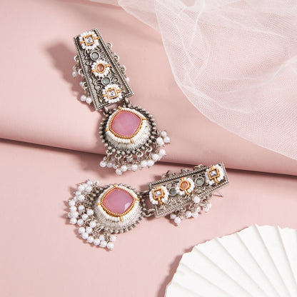 Antique Silver Earrings with Handcrafted Multicolored Artistry - AASER054