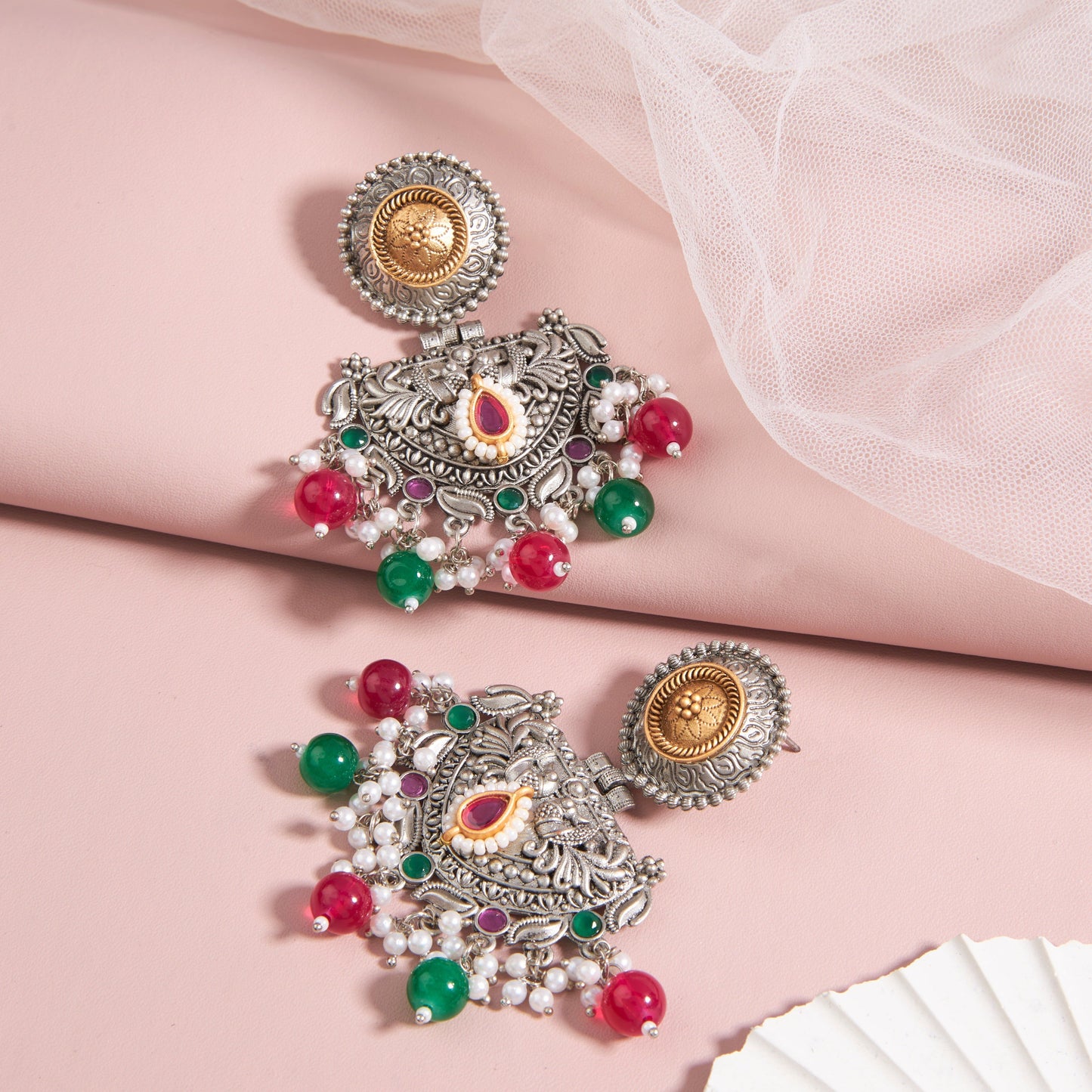 Antique Silver Earrings with Handcrafted Multicolored Artistry - AASER052