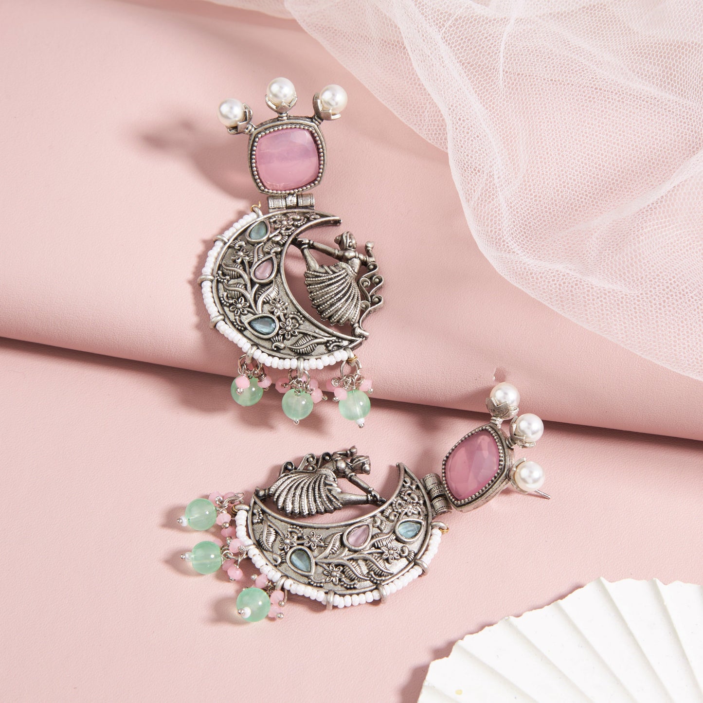Antique Silver Earrings with Handcrafted Multicolored Artistry - AASER058