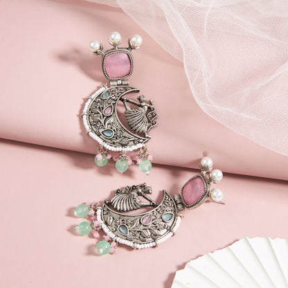 Antique Silver Earrings with Handcrafted Multicolored Artistry - AASER058