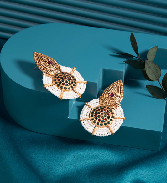Gold-Toned Earrings with Eye-Catching Stone Detail - AAGER055