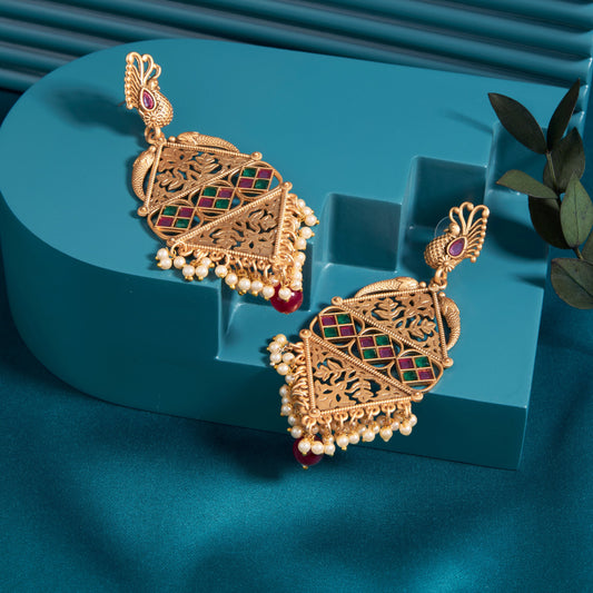Gold-Toned Earrings with Eye-Catching Stone Detail - AAGER059