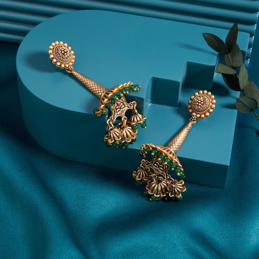 Gold-Toned Earrings with Eye-Catching Stone Detail - AAGER063