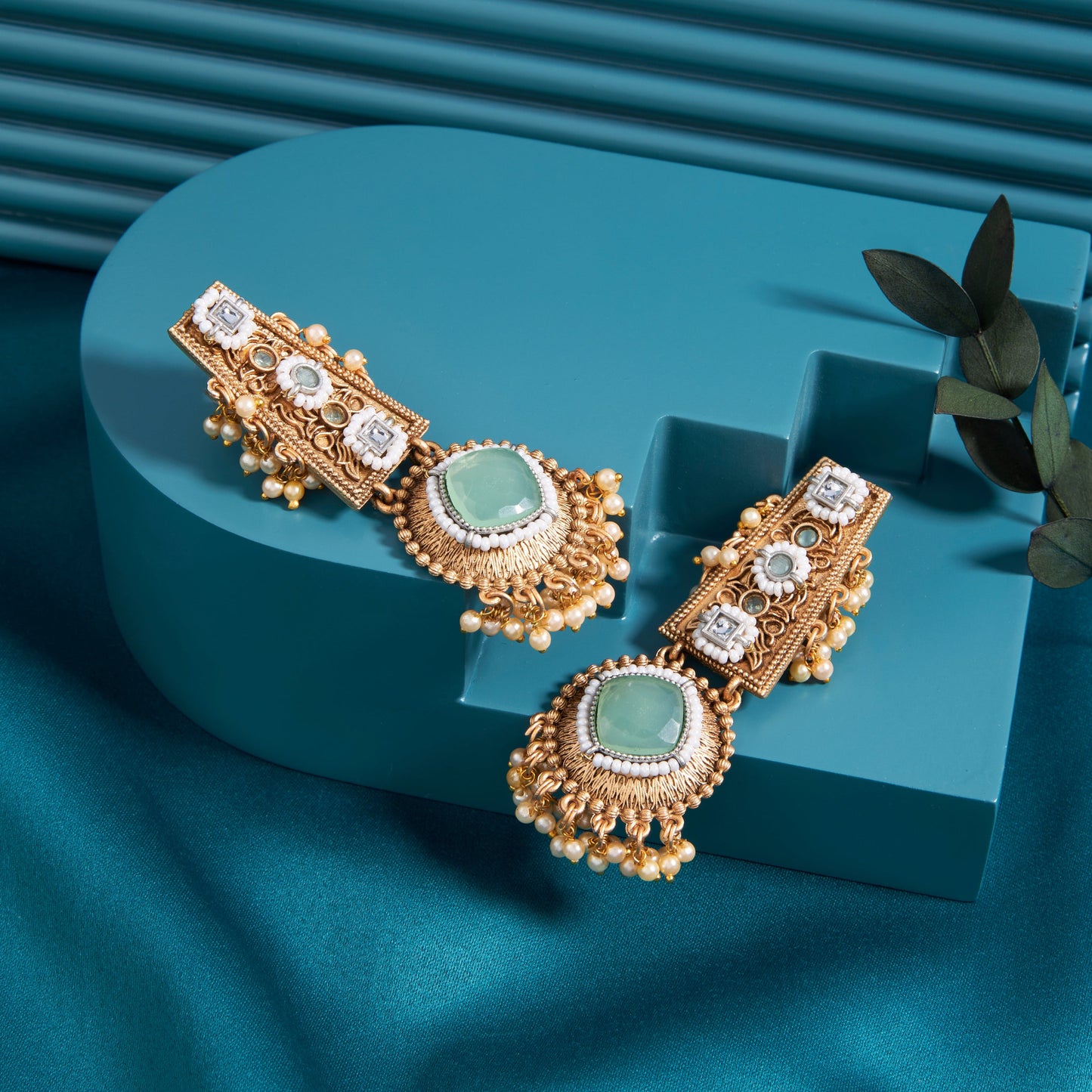 Gold-Toned Earrings with Eye-Catching Stone Detail - AAGER064