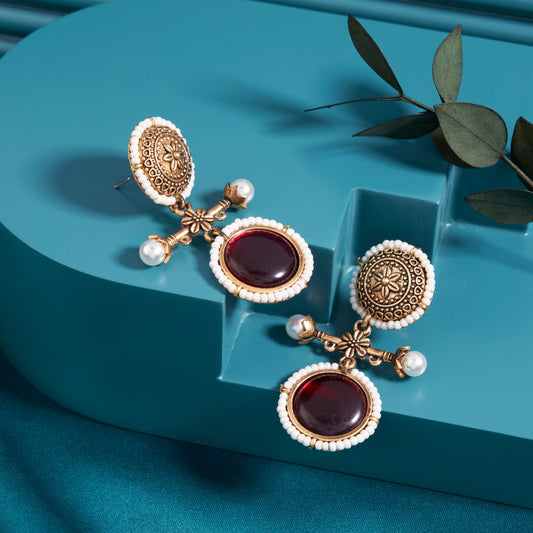 Gold-Toned Earrings with Eye-Catching Stone Detail - AAGER049