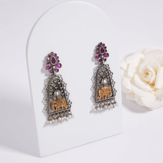 Antique Silver Earrings with Handcrafted Multicolored Artistry - AASER048