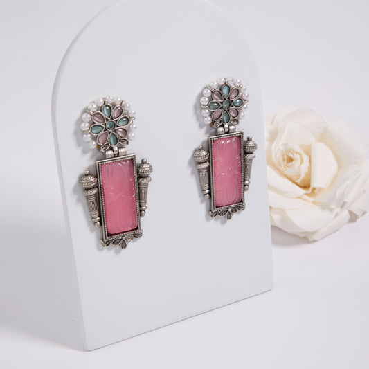Antique Silver Earrings with Handcrafted Multicolored Artistry - AASER056