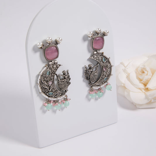 Antique Silver Earrings with Handcrafted Multicolored Artistry - AASER058