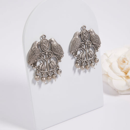 Antique Silver Earrings with Handcrafted Multicolored Artistry - AASER060