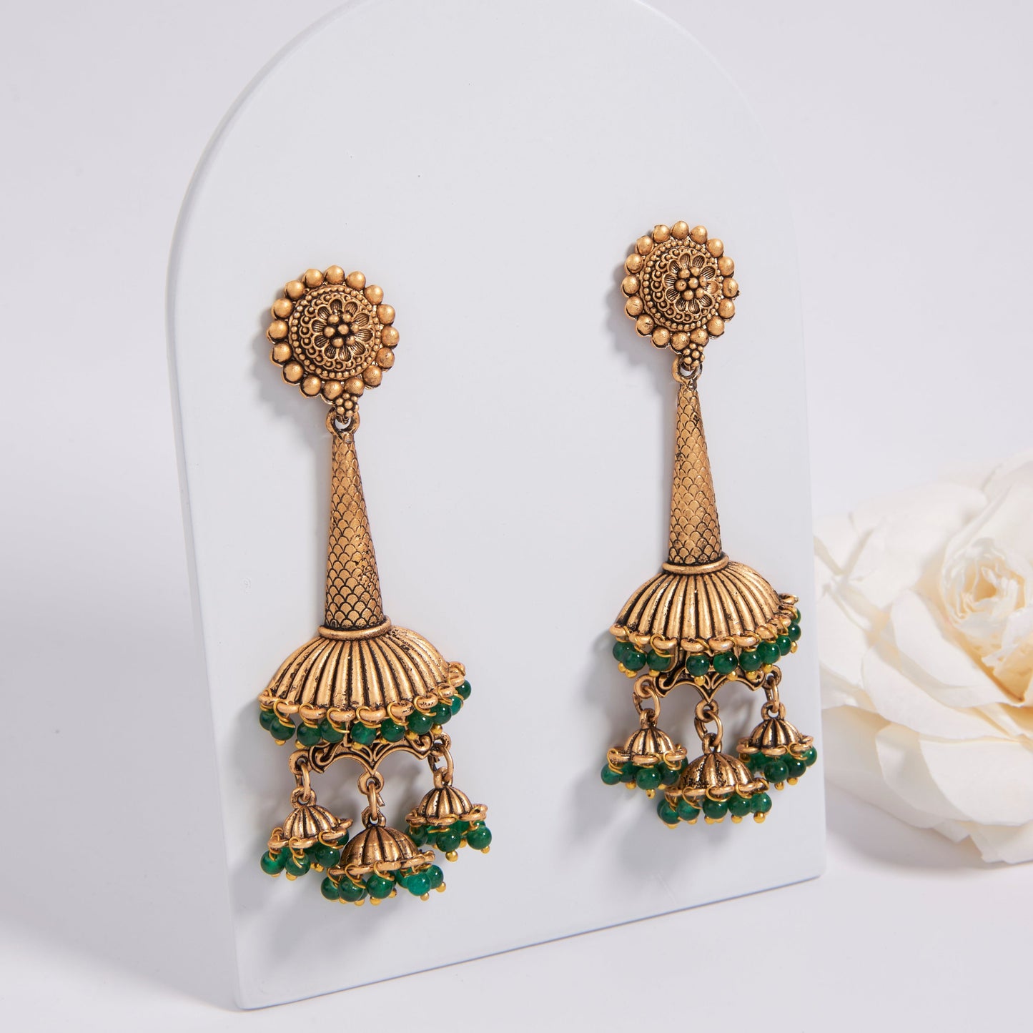 Gold-Toned Earrings with Eye-Catching Stone Detail - AAGER063