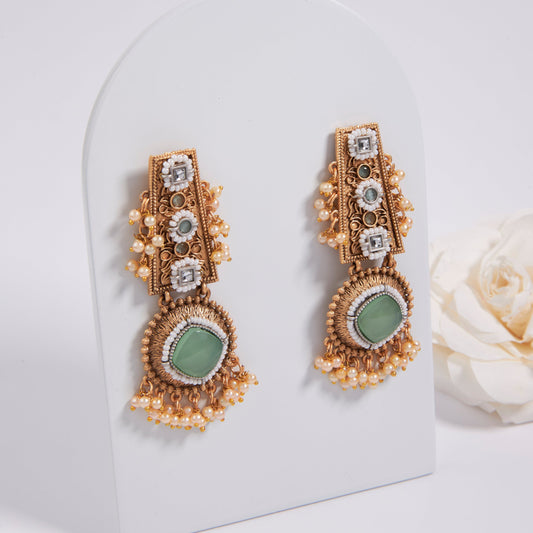 Gold-Toned Earrings with Eye-Catching Stone Detail - AAGER064